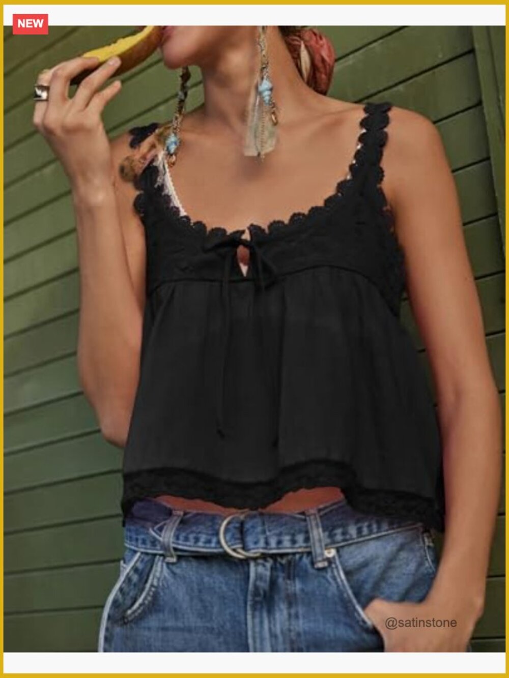 Boho Lace Tank Top Sleeveless Crop Top Summer Beach Vacation Tops - Picture 4 of 4